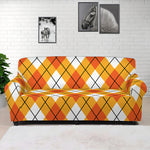 Orange And White Argyle Pattern Print Sofa Cover