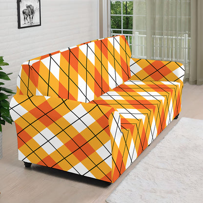 Orange And White Argyle Pattern Print Sofa Cover