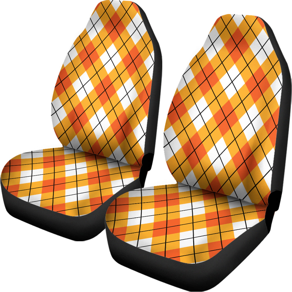 Orange And White Argyle Pattern Print Universal Fit Car Seat Covers