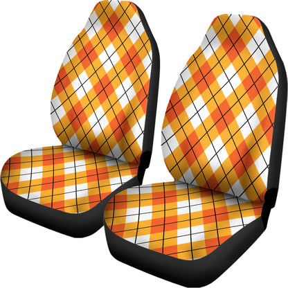 Orange And White Argyle Pattern Print Universal Fit Car Seat Covers