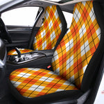 Orange And White Argyle Pattern Print Universal Fit Car Seat Covers