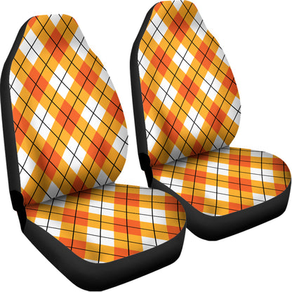 Orange And White Argyle Pattern Print Universal Fit Car Seat Covers