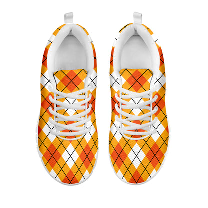 Orange And White Argyle Pattern Print White Sneakers