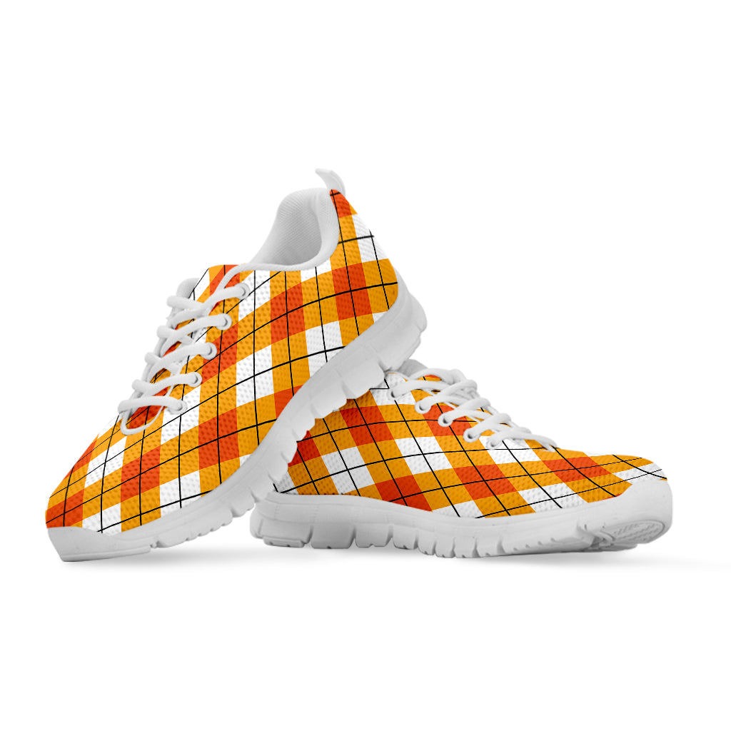 Orange And White Argyle Pattern Print White Sneakers
