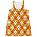 Orange And White Argyle Pattern Print Women's Racerback Tank Top