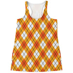 Orange And White Argyle Pattern Print Women's Racerback Tank Top