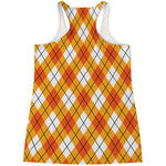 Orange And White Argyle Pattern Print Women's Racerback Tank Top