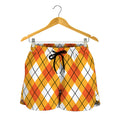 Orange And White Argyle Pattern Print Women's Shorts