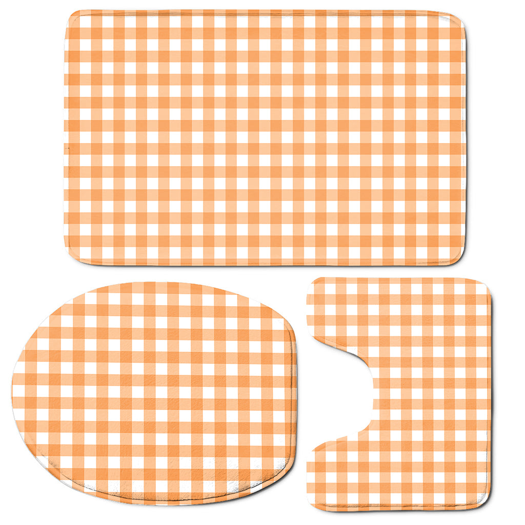 Orange And White Check Pattern Print 3 Piece Bath Mat Set