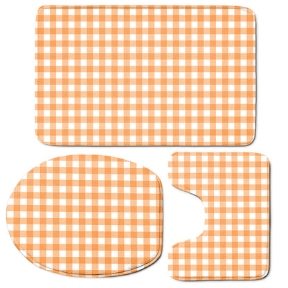 Orange And White Check Pattern Print 3 Piece Bath Mat Set