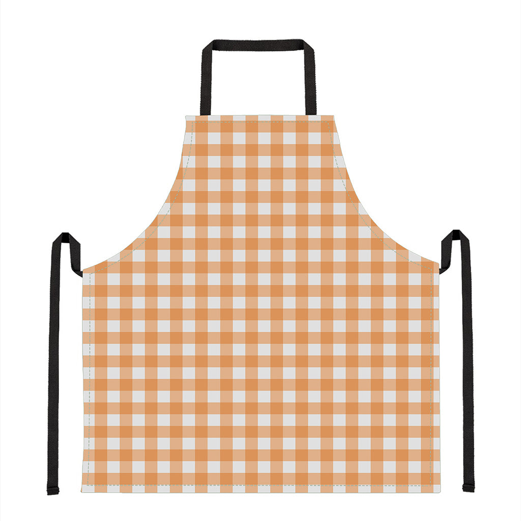 Orange And White Check Pattern Print Apron