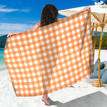 Orange And White Check Pattern Print Beach Sarong Wrap
