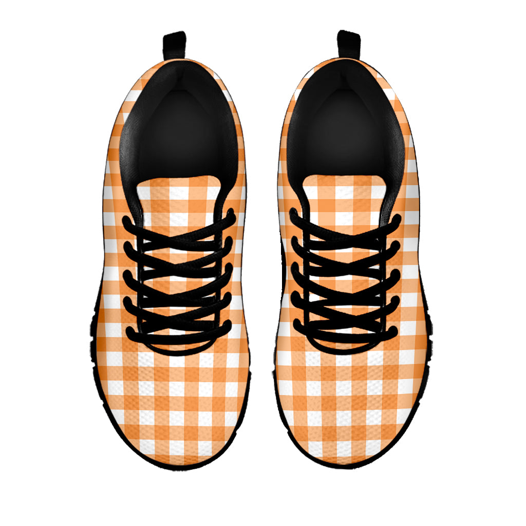 Orange And White Check Pattern Print Black Sneakers