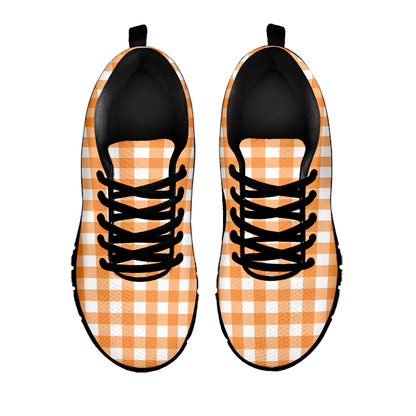 Orange And White Check Pattern Print Black Sneakers