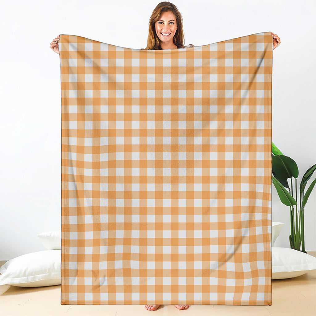 Orange And White Check Pattern Print Blanket