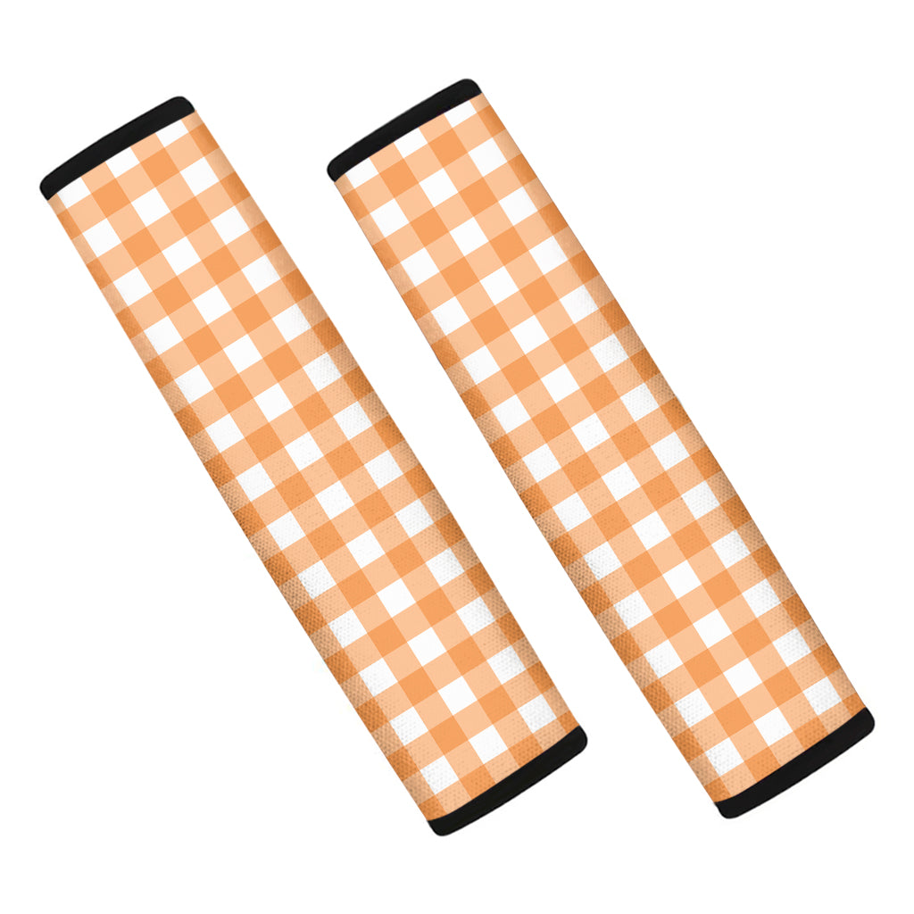 Orange And White Check Pattern Print Car Seat Belt Covers