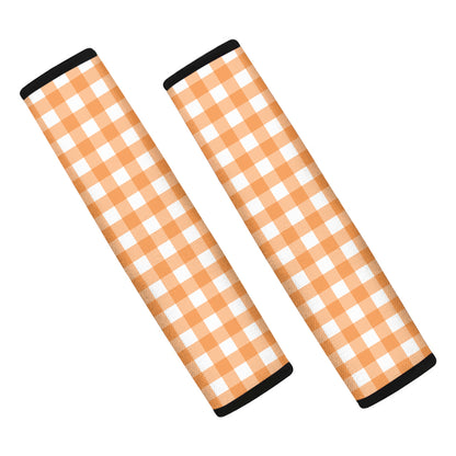 Orange And White Check Pattern Print Car Seat Belt Covers