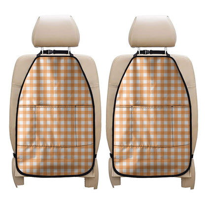 Orange And White Check Pattern Print Car Seat Organizers