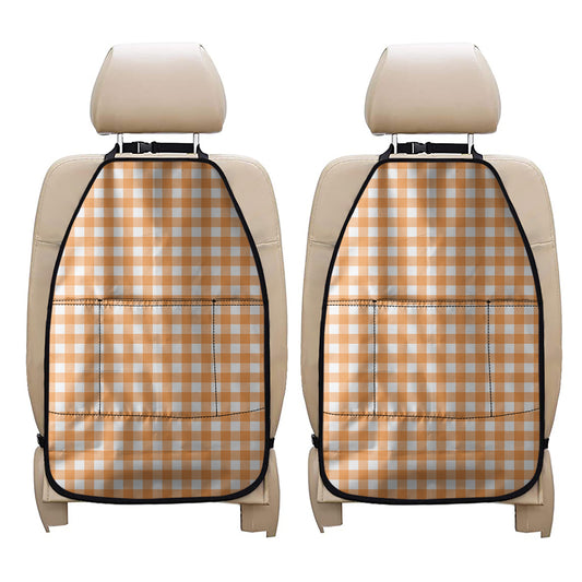 Orange And White Check Pattern Print Car Seat Organizers