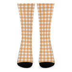 Orange And White Check Pattern Print Crew Socks