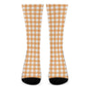 Orange And White Check Pattern Print Crew Socks