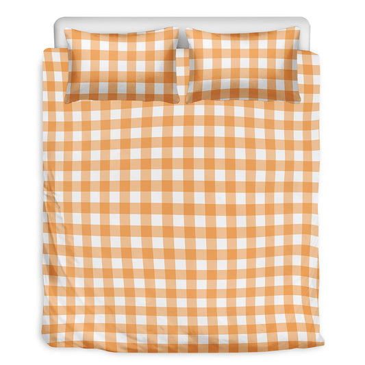 Orange And White Check Pattern Print Duvet Cover Bedding Set