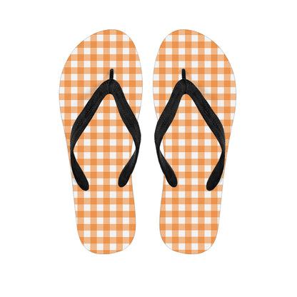 Orange And White Check Pattern Print Flip Flops