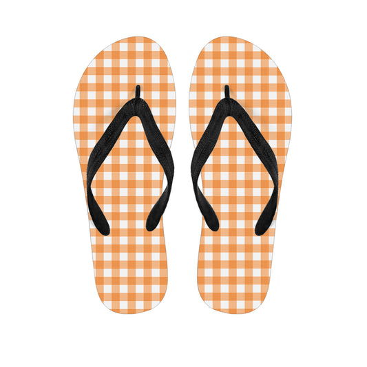 Orange And White Check Pattern Print Flip Flops