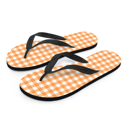Orange And White Check Pattern Print Flip Flops