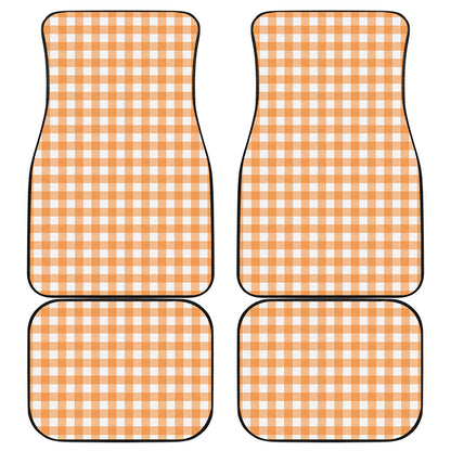 Orange And White Check Pattern Print Front and Back Car Floor Mats