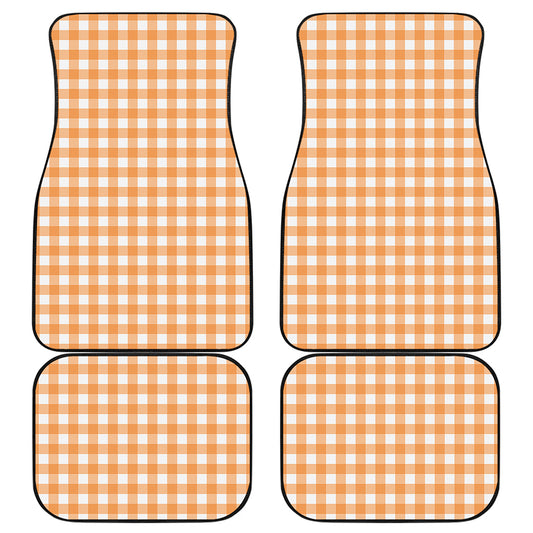 Orange And White Check Pattern Print Front and Back Car Floor Mats