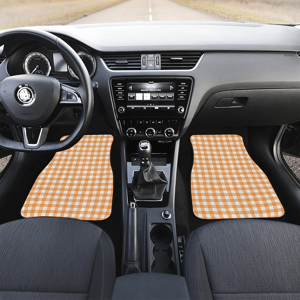 Orange And White Check Pattern Print Front and Back Car Floor Mats