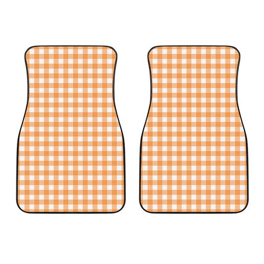 Orange And White Check Pattern Print Front Car Floor Mats