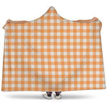Orange And White Check Pattern Print Hooded Blanket
