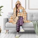 Orange And White Check Pattern Print Hooded Blanket