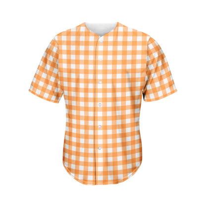 Orange And White Check Pattern Print Men's Baseball Jersey