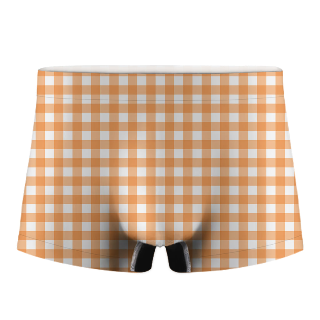 Orange And White Check Pattern Print Men's Boxer Briefs