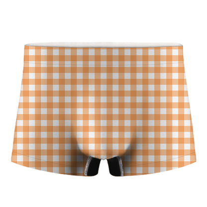 Orange And White Check Pattern Print Men's Boxer Briefs