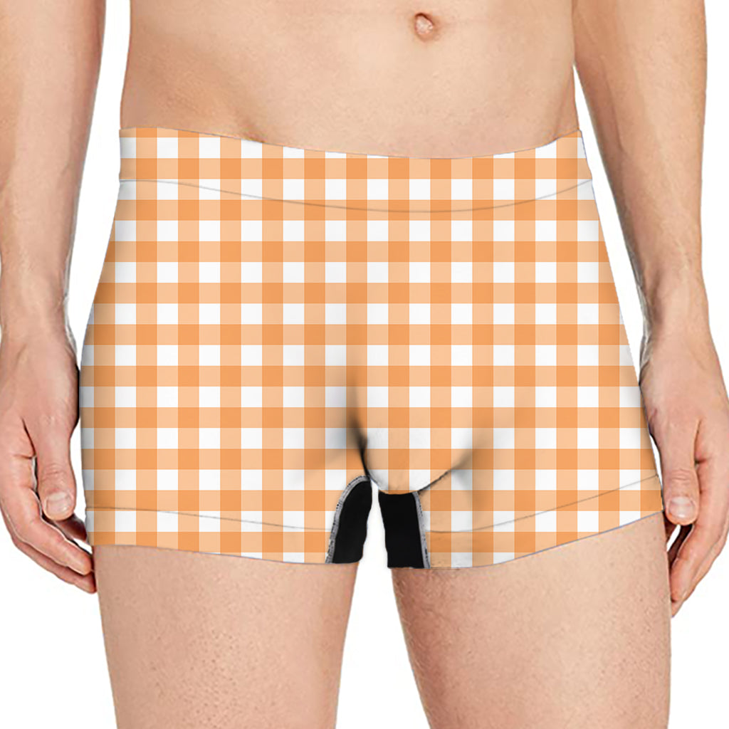 Orange And White Check Pattern Print Men's Boxer Briefs