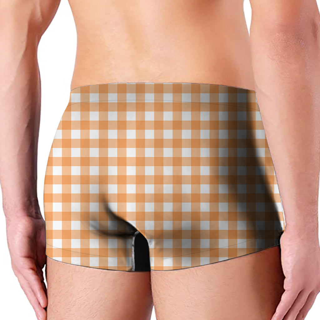 Orange And White Check Pattern Print Men's Boxer Briefs
