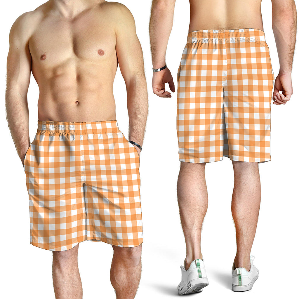 Orange And White Check Pattern Print Men's Shorts