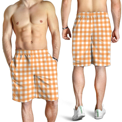 Orange And White Check Pattern Print Men's Shorts