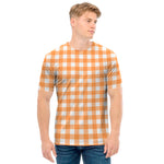 Orange And White Check Pattern Print Men's T-Shirt