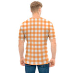 Orange And White Check Pattern Print Men's T-Shirt