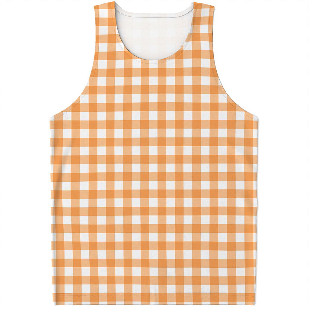 Orange And White Check Pattern Print Men's Tank Top