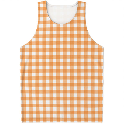 Orange And White Check Pattern Print Men's Tank Top