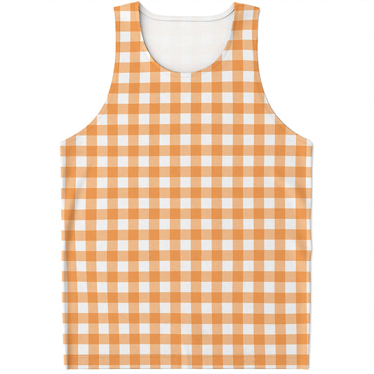 Orange And White Check Pattern Print Men's Tank Top