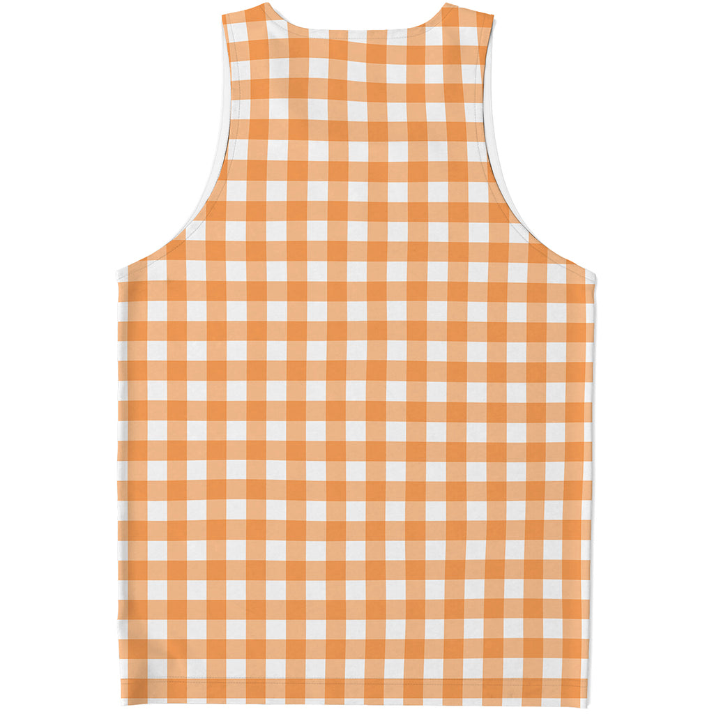 Orange And White Check Pattern Print Men's Tank Top