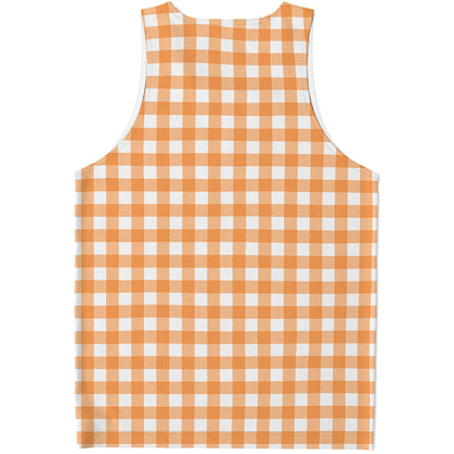 Orange And White Check Pattern Print Men's Tank Top