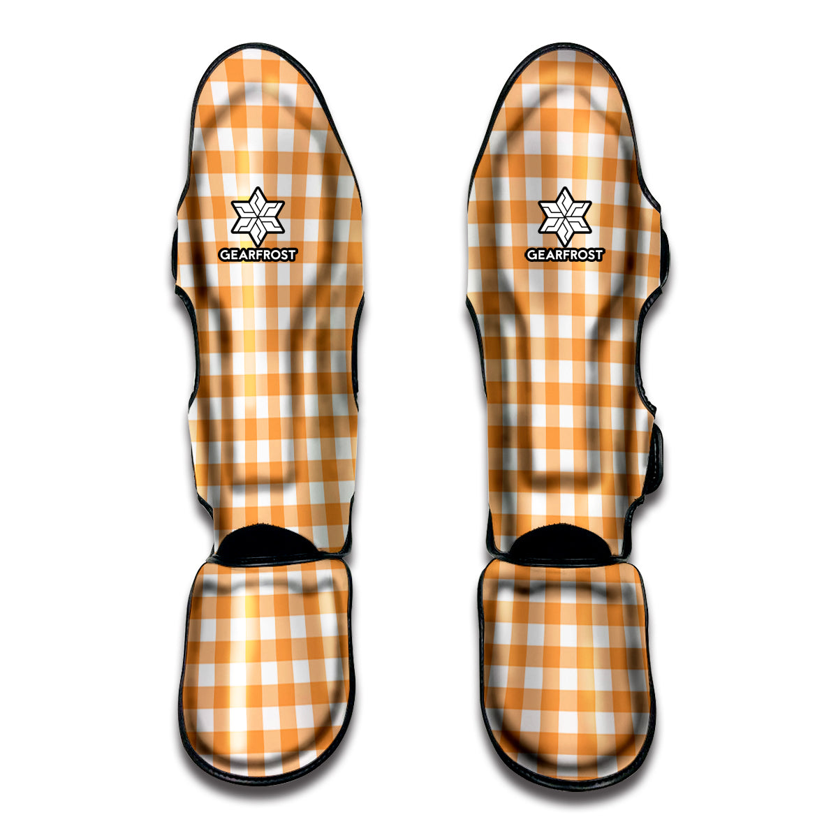 Orange And White Check Pattern Print Muay Thai Shin Guard
